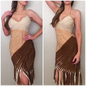 BEBE Brown & Peach Silk Dress MEDIUM Sexy Navajo